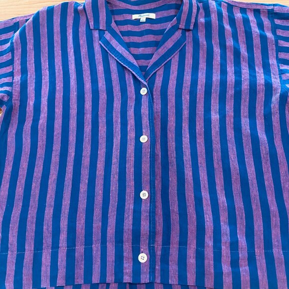 Madewell Cropped Linen Resort Shirt Never Worn Size L Short Sleeve - Picture 2 of 10